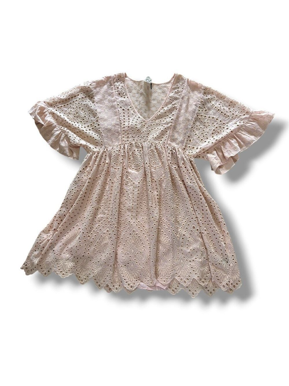 Anthropologie Akemi + Kin Pink Blush Eyelet Boho Babydoll Swing Dress 8